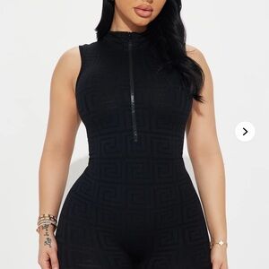 Fashion Nova Black Textured Zip-Up Top